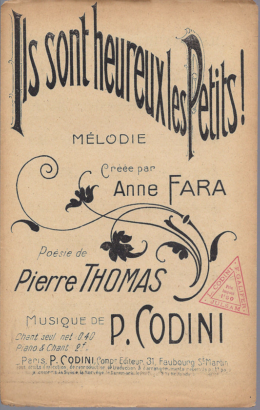 ILS SONT HEUREUX LES PETITS! (Pierre Thomas - P. Codini) # SPARTITO - Anne Fara