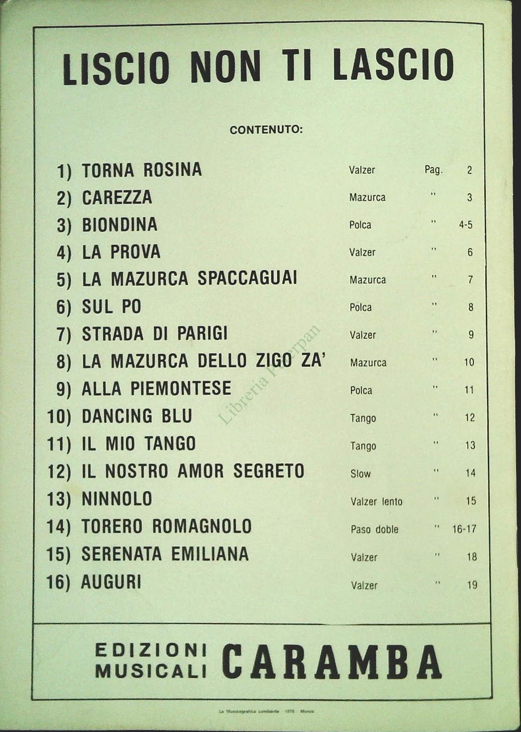 LISCIO NON TI LASCIO - 16 BRANI - SPARTITO-SHEET MUSIC