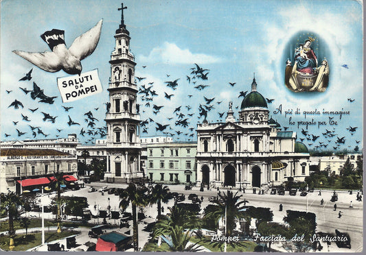 POMPEI - FACCIATA DEL SANTUARIO - V 1962 - FG - acquerellata
