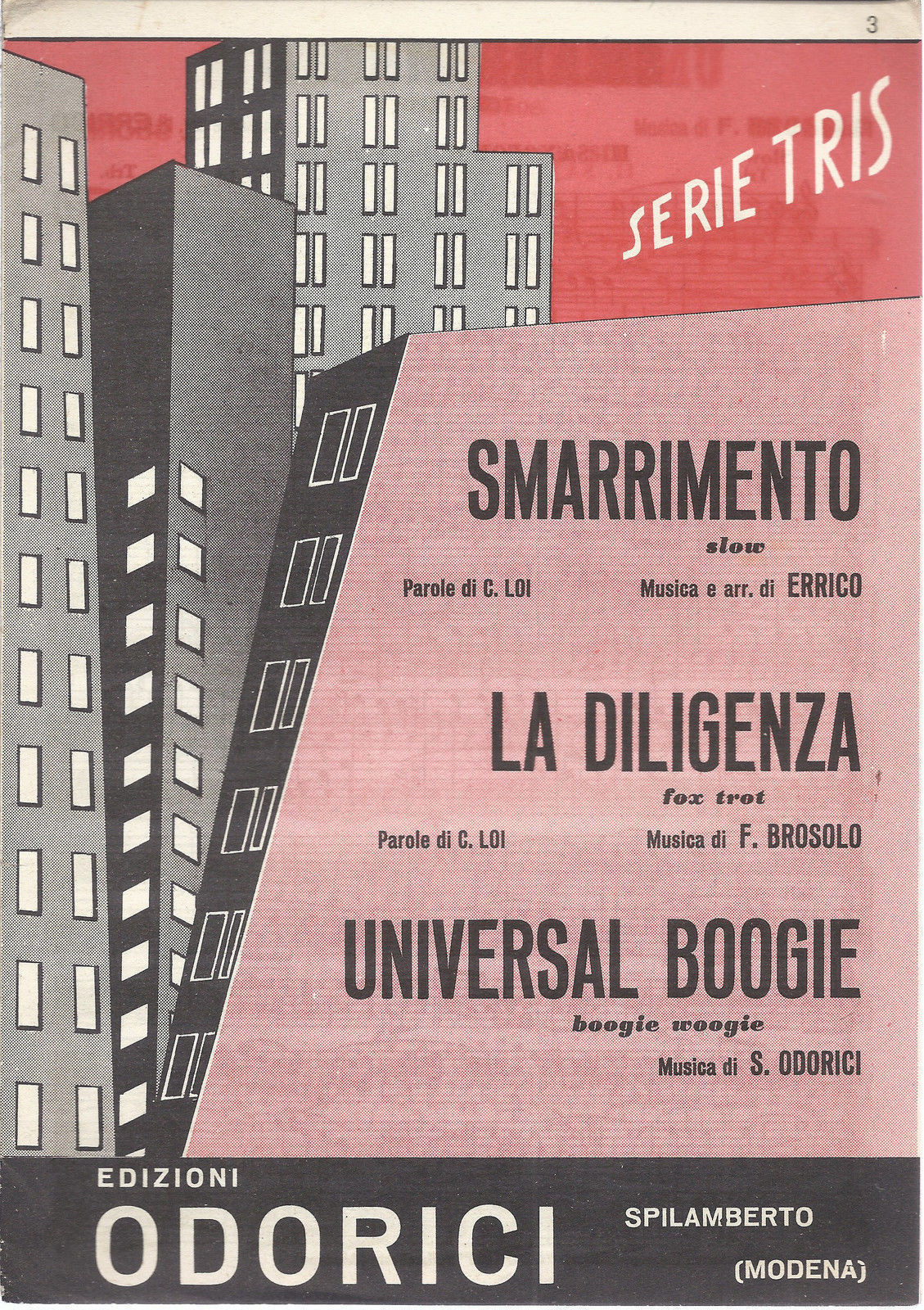 SMARRIMENTO - LA DILIGENZA - UNIVERSAL BOOGIE # SPARTITO - Ed. Odorici