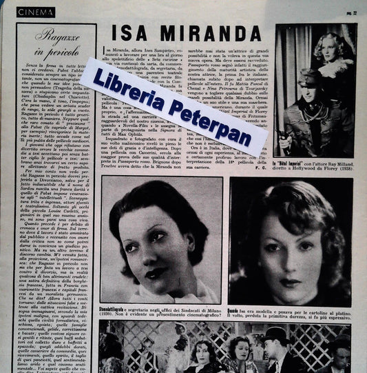 ISA MIRANDA - CLIPPING - IL TEMPO 1940 - RITAGLI DI GIORNALE