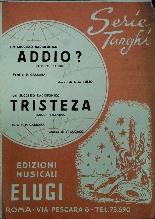 ADDIO. CANZONE TANGO - TRISTEZA. TANGO ARGENTINO - SPARTITO-SHEET MUSIC