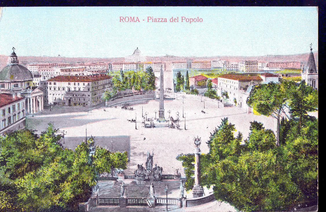 ROMA - PIAZZA DEL POPOLO - NV - DISEGNATA E ACQUERELLATA