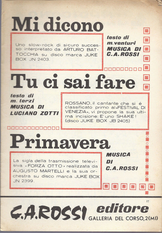 MI DICONO - PRIMAVERA  C.A. Rossi - TU CI SAI FARE  L. Zotti # SPARTITO