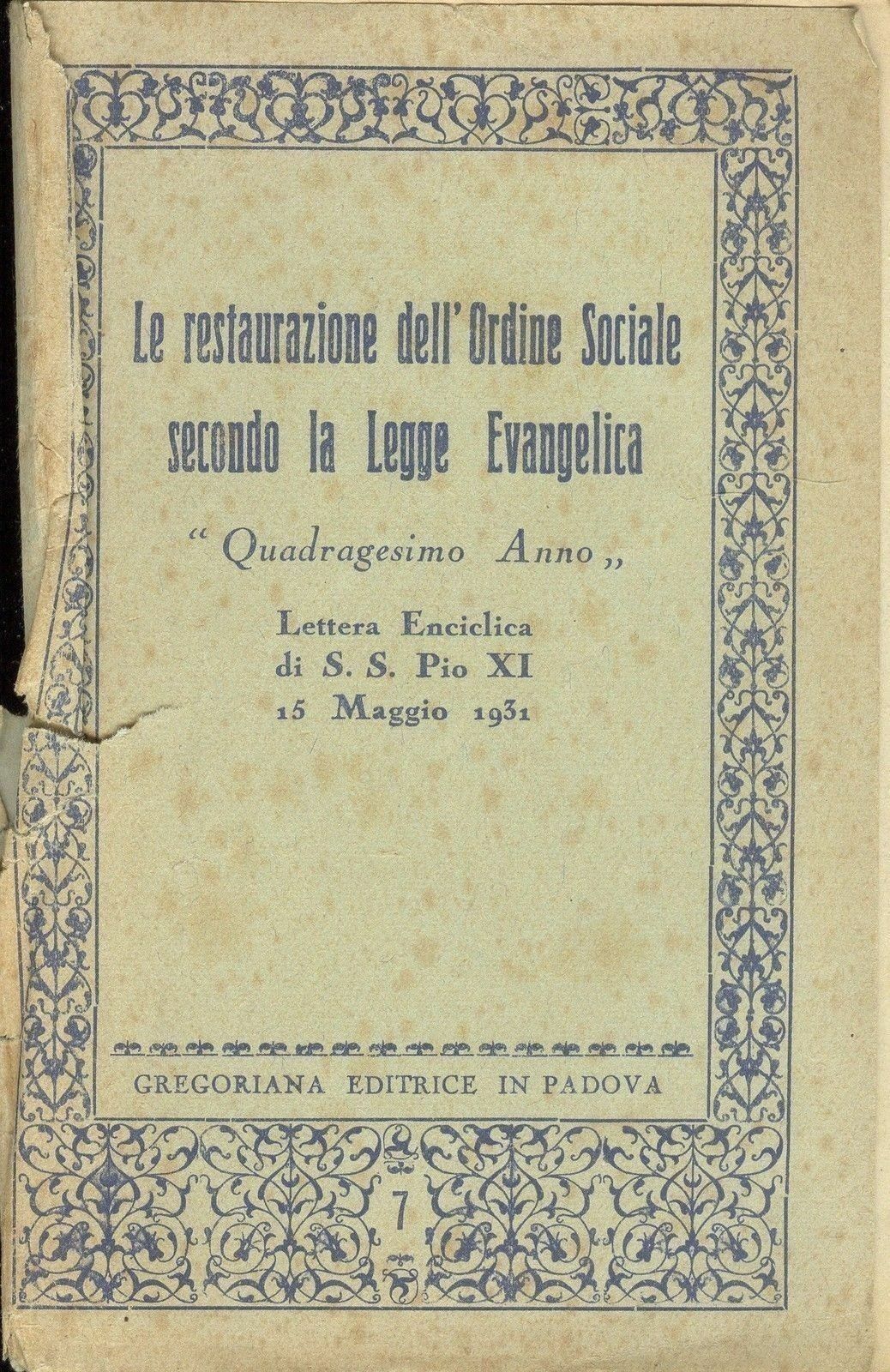 LA RESTAURAZIONE DELL’ORDINE SOCIALE