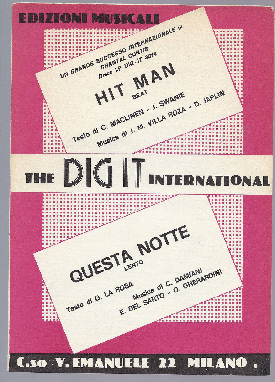 HIT MAN = CHANTAL CURTIS - QUESTA NOTTE # SPARTITO