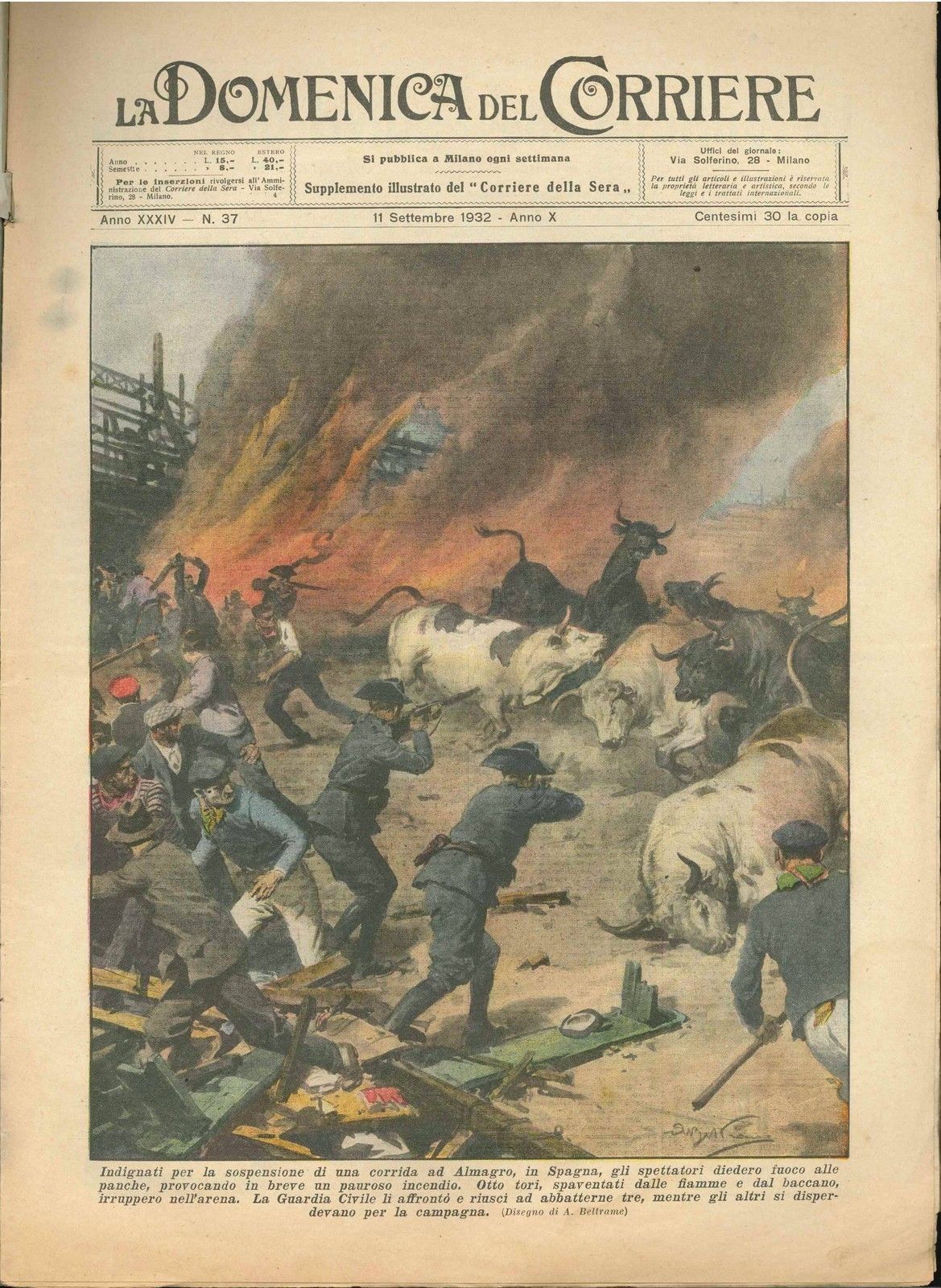 DOMENICA DEL CORRIERE N 37 - 11 SETTEMBRE 1932 - ILL. A. BELTRAME