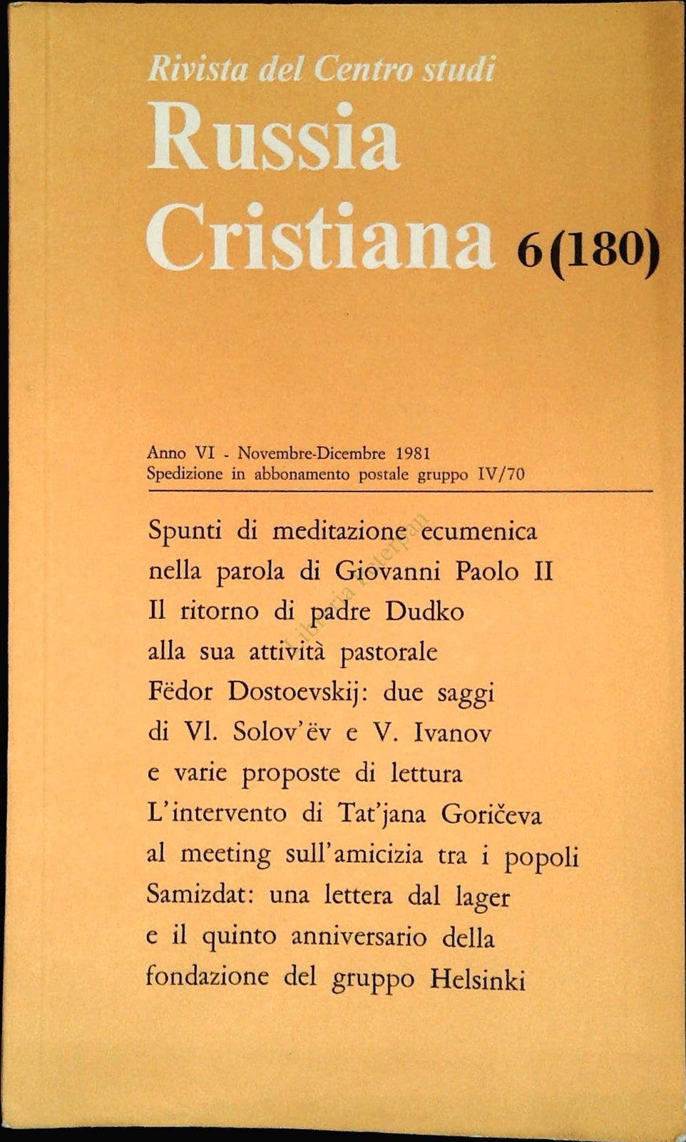 RUSSIA CRISTIANA N. 180 - NOVEMBRE-DICEMBRE 1981