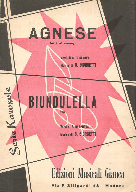 AGNESE. fox trot - BIUNDULELLA.fox - SPARTITO-SHEET MUSIC