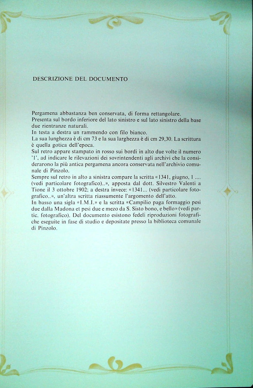 1341. SENTENZA ARBITRALE FRA PINZOLO E DEI FRATI DI CAMPIGLIO