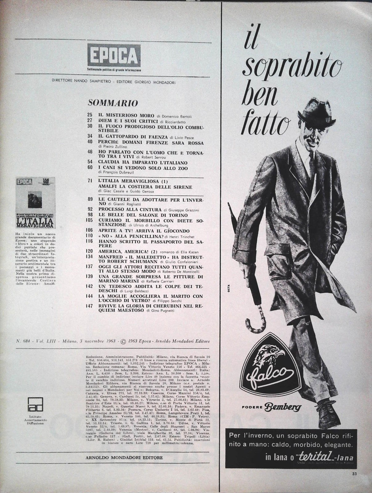 EPOCA N. 684 - 3 NOVEMBRE 1963 - L'ITALIA MERAVIGLIOSA