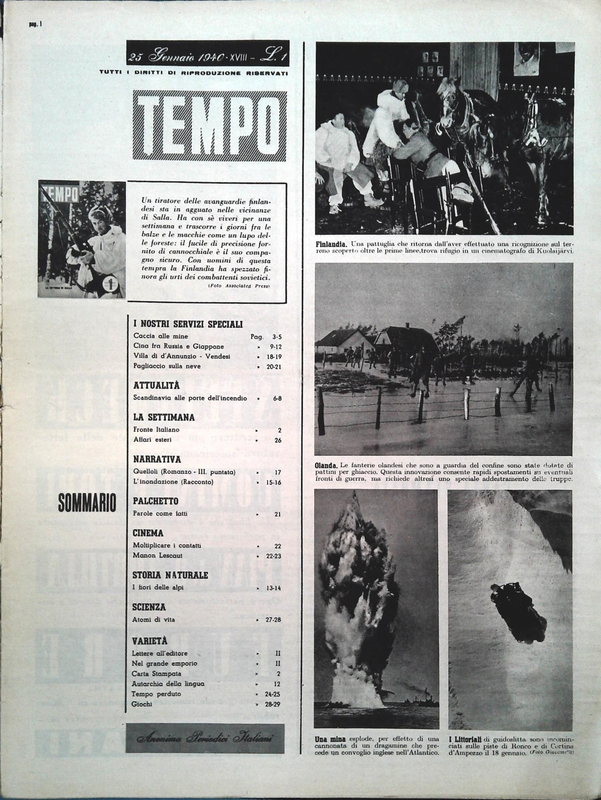 TEMPO N. 35 - 25 GENNAIO 1940 - CINA FRA RUSSIA E GIAPPONE - SCANDINAVIA