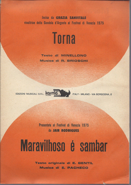 TORNA  Minellono - Brioschi = MARAVILHOSO E' SAMBAR  Gentil - Pacheco # SPARTITO