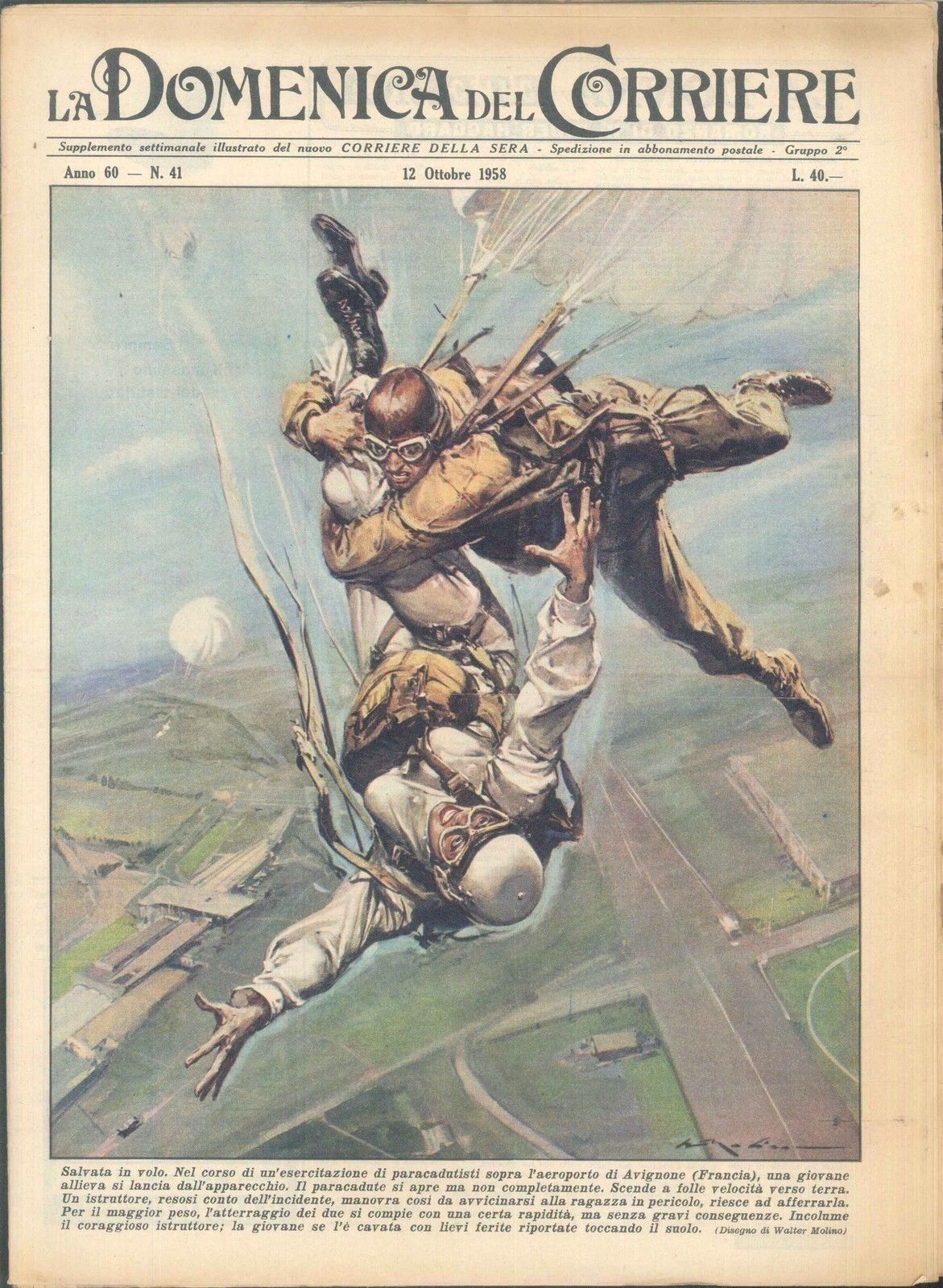 DOMENICA DEL CORRIERE N 41 - 12 OTTOBRE 1958 - ILL. WALTER MOLINO