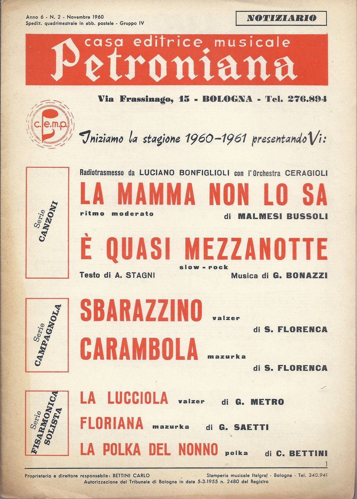LA LUCCIOLA (Metro) - FLORIANA (Saetti) - LA POLKA DEL NONNO (Bettini)# SPARTITO