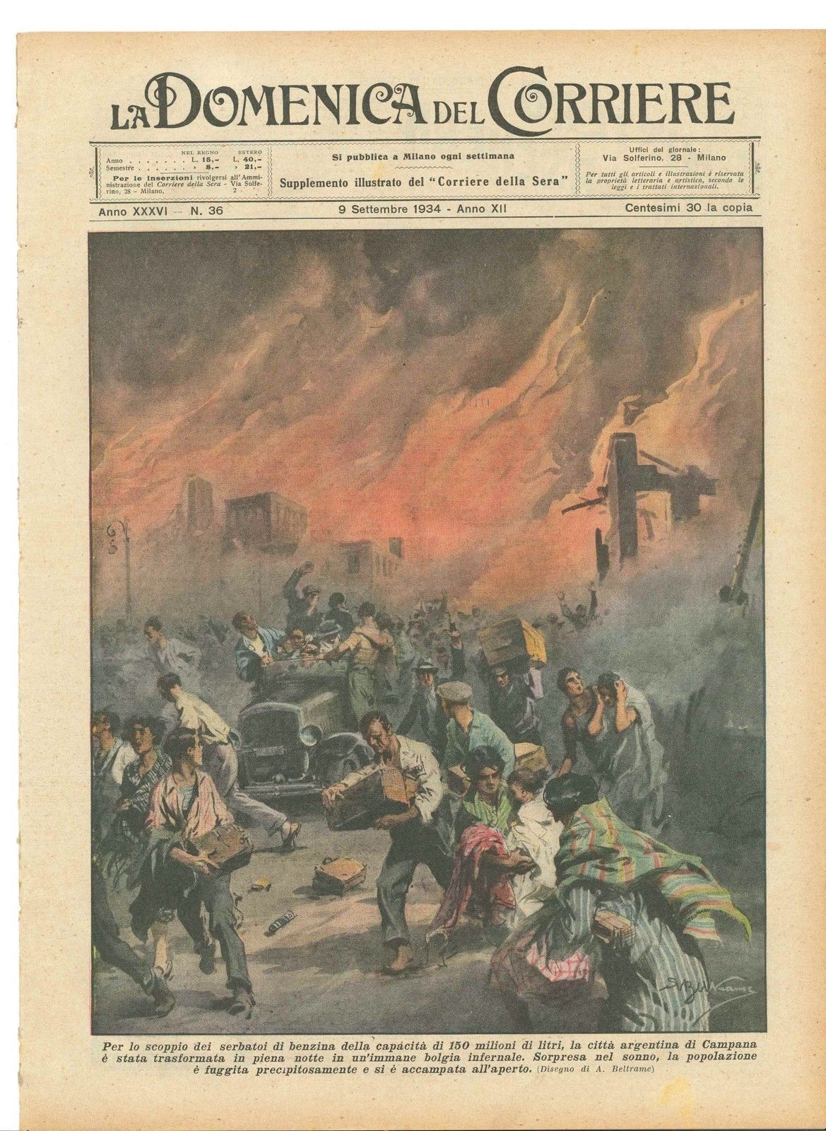 DOMENICA DEL CORRIERE N 36 - 9 SETTEMBRE 1934 - ILL. A. BELTRAME