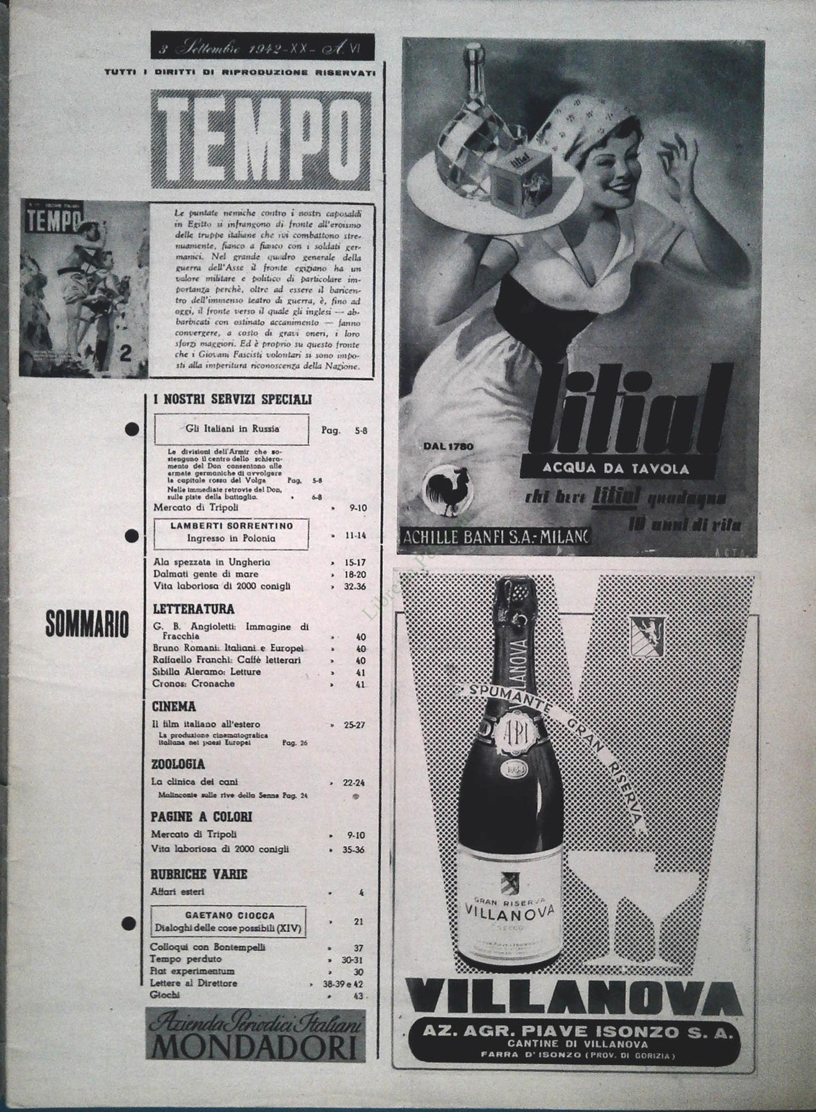 TEMPO N. 171 SETTEMBRE 1942 - ITALIANI IN RUSSIA - INGRESSO IN POLONIA