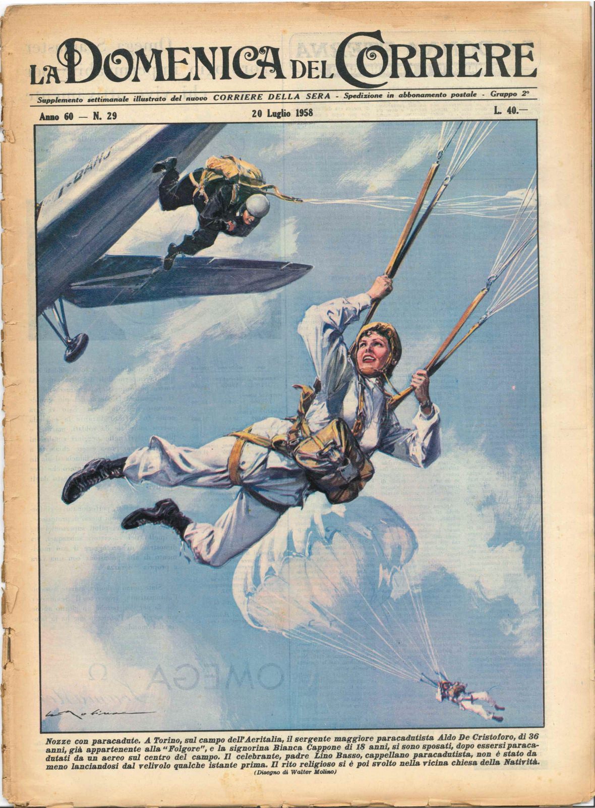 DOMENICA DEL CORRIERE N 29 - 20 LUGLIO 1958 - ILL. WALTER MOLINO