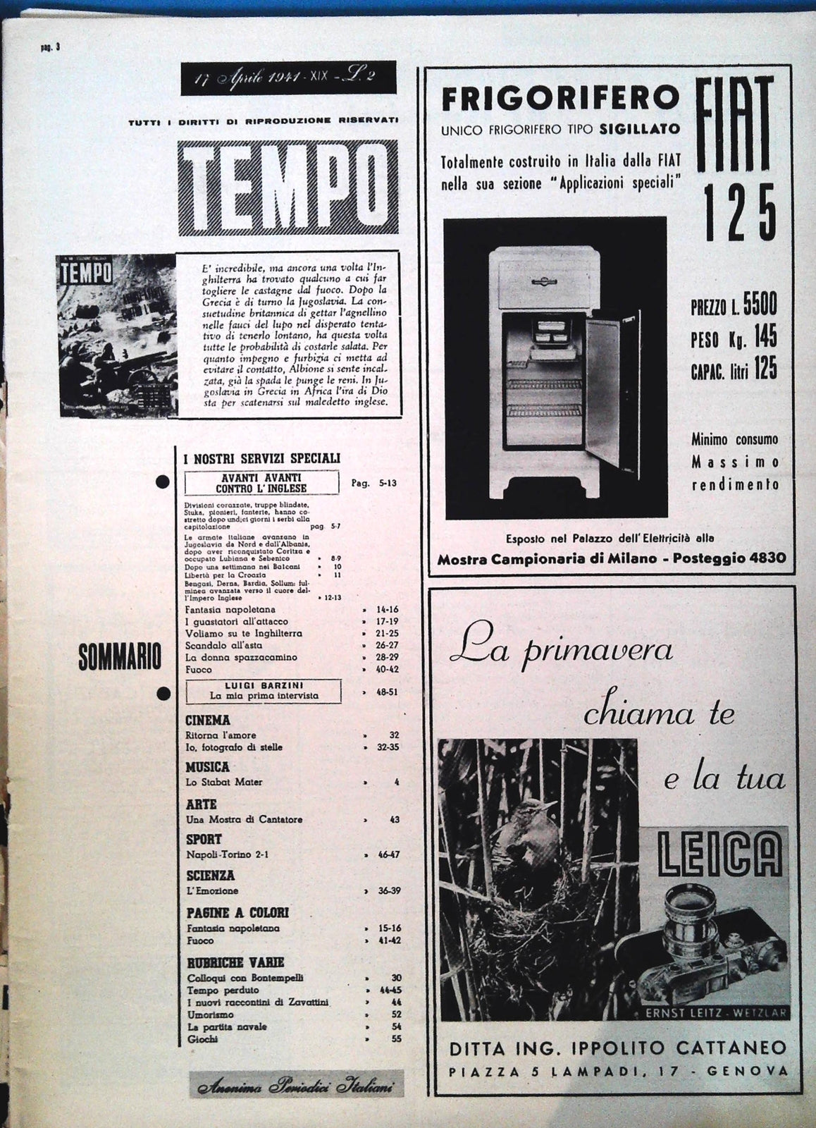 TEMPO N. 99 - 17-24 APROLE 1941 - AVANTI AVANTI CONTRO L'INGLESE