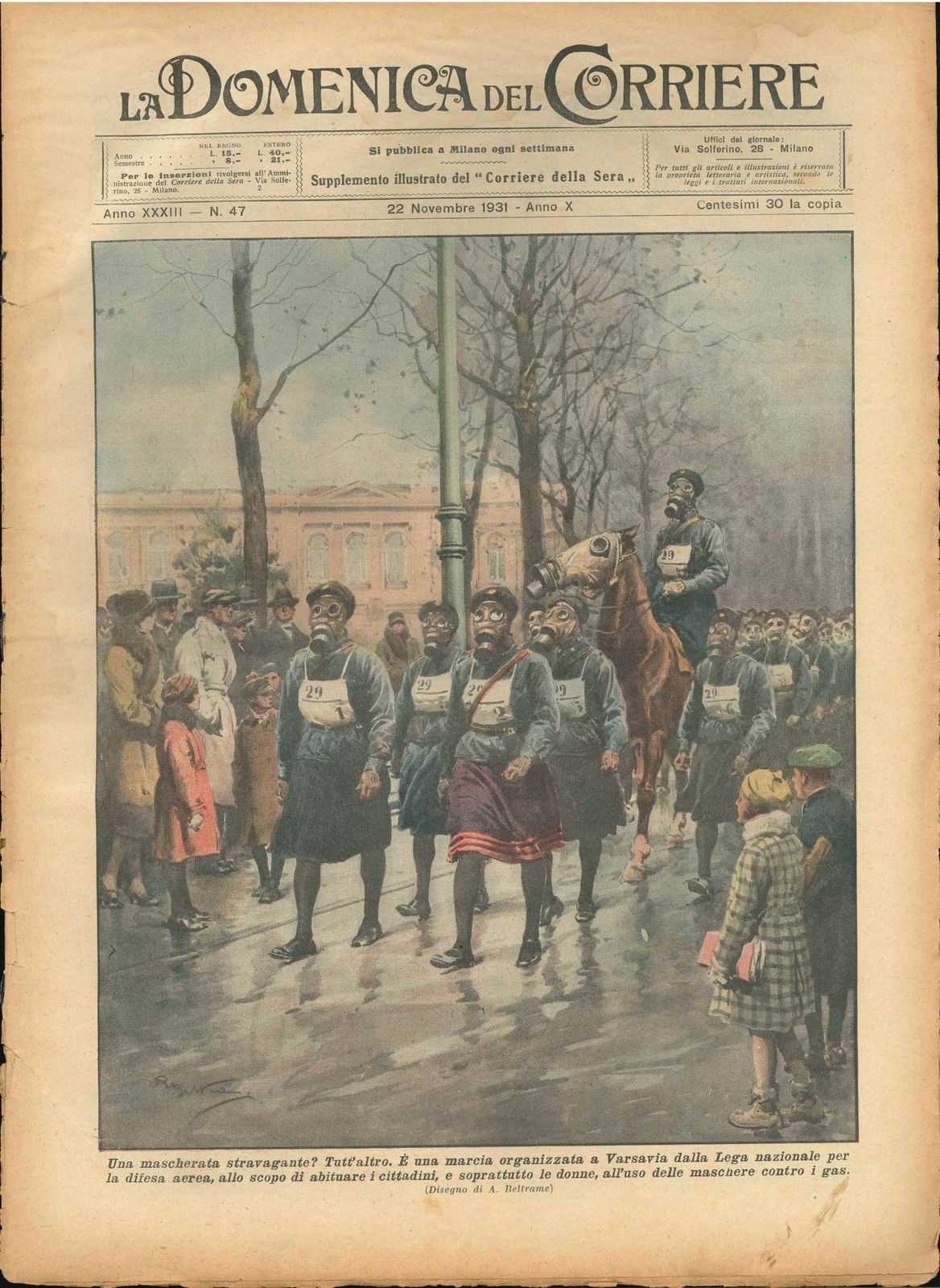 DOMENICA DEL CORRIERE N 47 - 22 NOVEMBRE 1931 - ILL. A BELTRAME