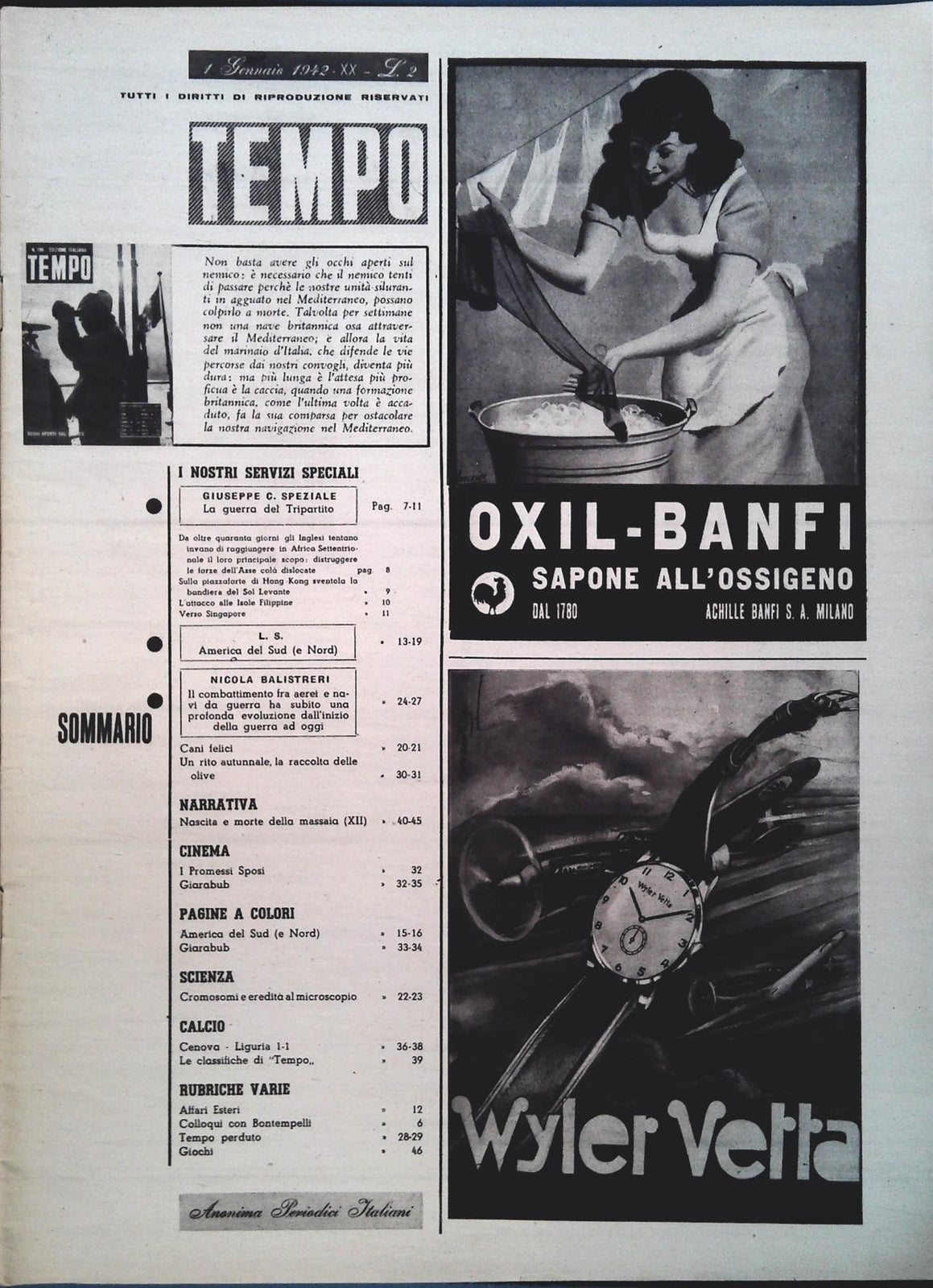 TEMPO N. 136 - 1-8 GENNAIO 1942 - LA GUERRA DEL TRIPARTITO - GUERRA AEREONAVALE