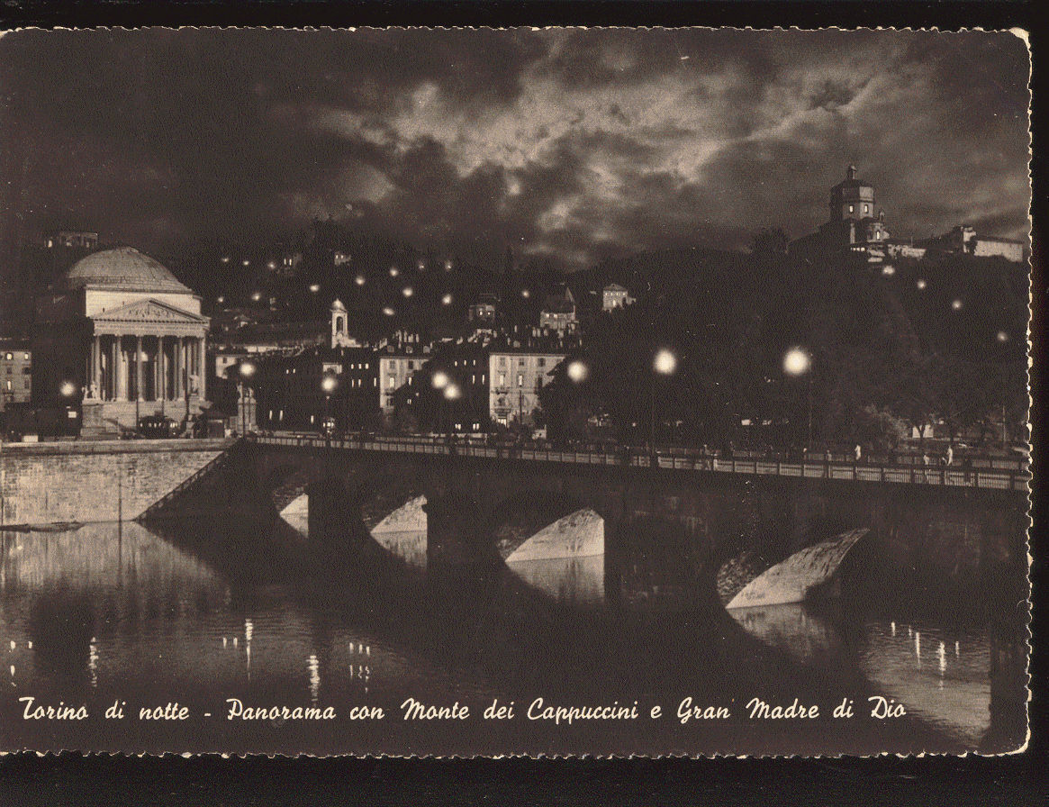 TORINO NOTTURNA - PANORAMA CON MONTE CAPUCCINI - V1957