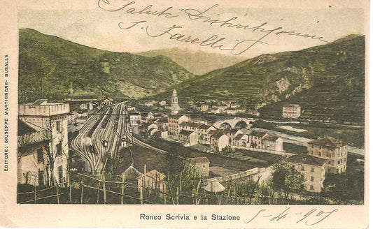 RONCO SCRIVIA - PANROAMA E STAZIONE - V1905