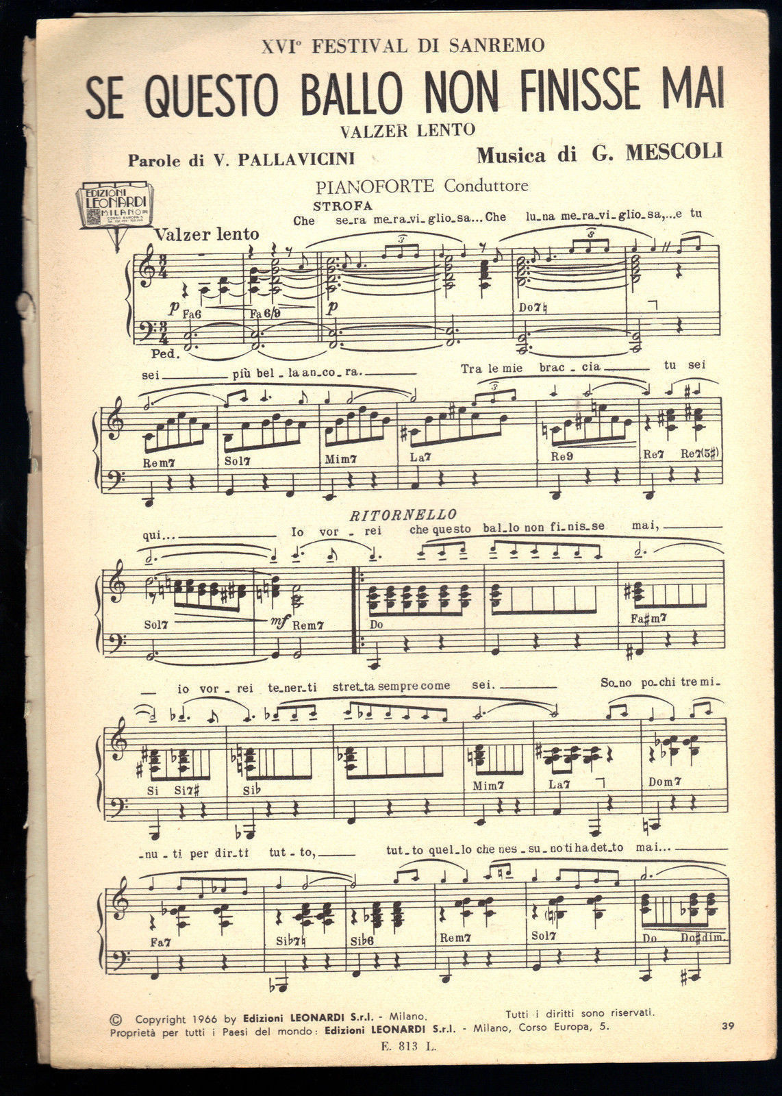 SE QUESTO BALLO NON FINISSE MAI # JOHN FOSTER - SPARTITO - PIANOFORTE Conduttore