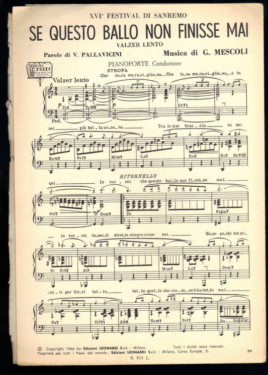 SE QUESTO BALLO NON FINISSE MAI # JOHN FOSTER - SPARTITO - PIANOFORTE Conduttore