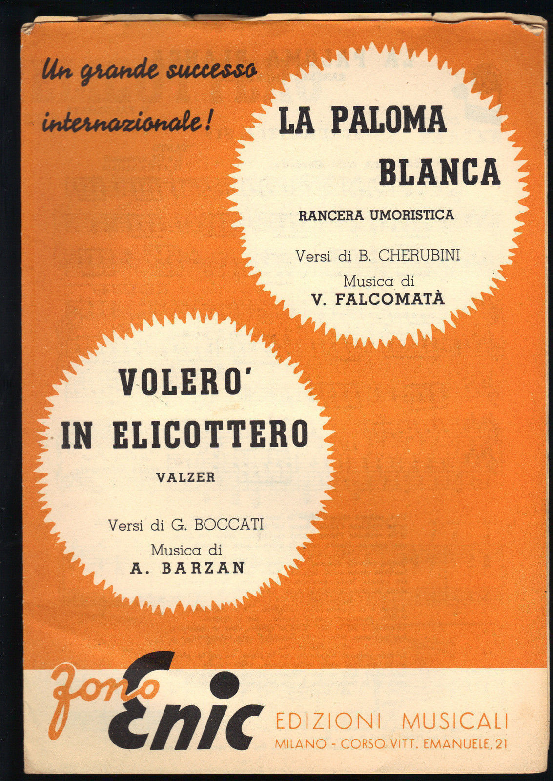 LA PALOMA BLANCA (V. Falcomatà) - VOLERO' IN ELICOTTERO (A. Barzan) # SPARTITO