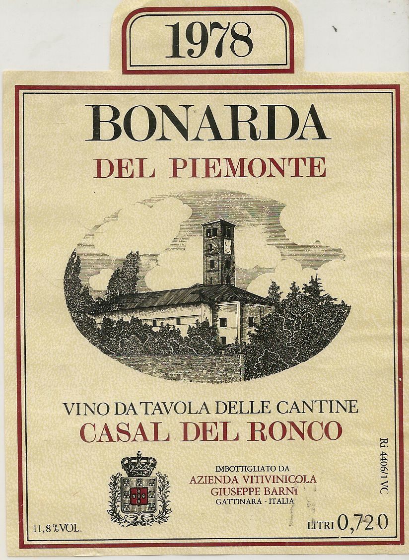 BONARDA DEL PIEMONTE 1978 - CASAL DEL RONCO - ETICHETTA VINO