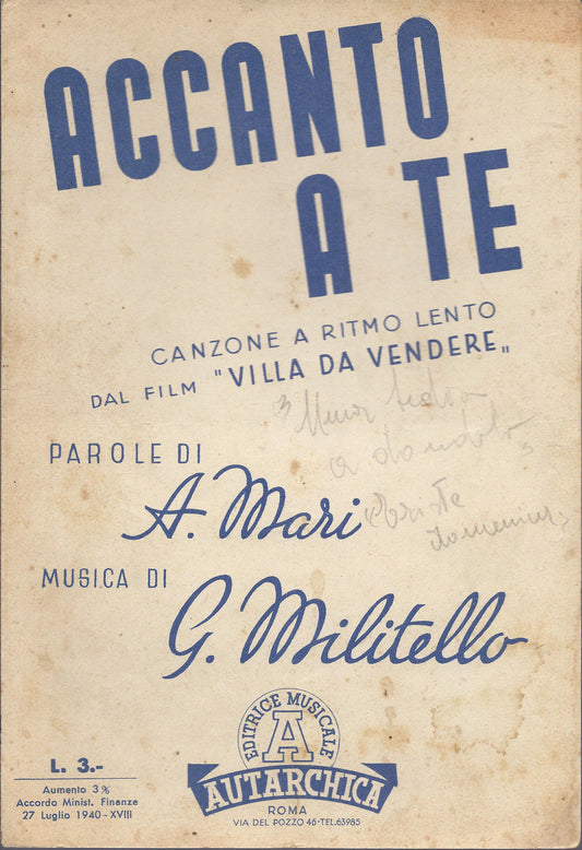ACCANTO A TE (A. Mari - G. Militello)  dal Film "Villa da Vendere" # SPARTITO