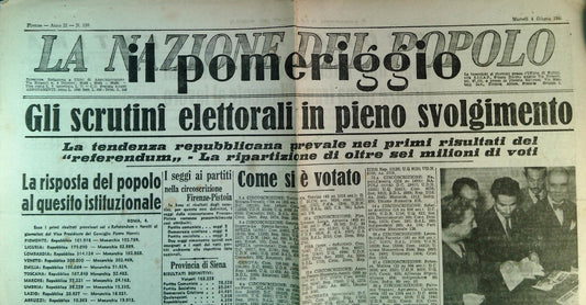 LA NAZIONE DEL POPOLO 4 GIUGNO 1946 - ED .POMERIGGIO - SCRUTINI ELETTORALI