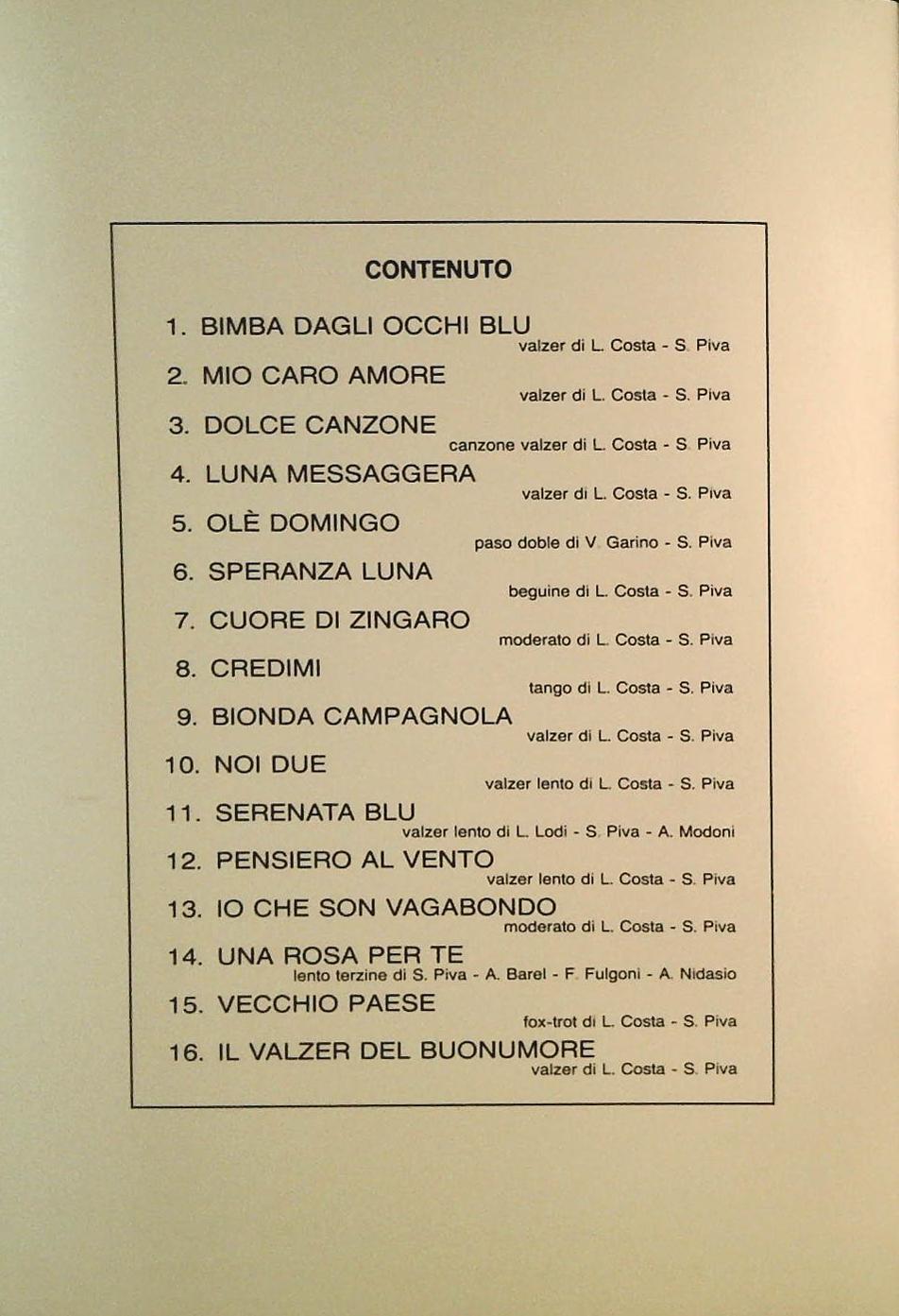 ORCHESTRA SANDRINO PIVA - 16 BRANI - SPARTITO-SHEET MUSIC