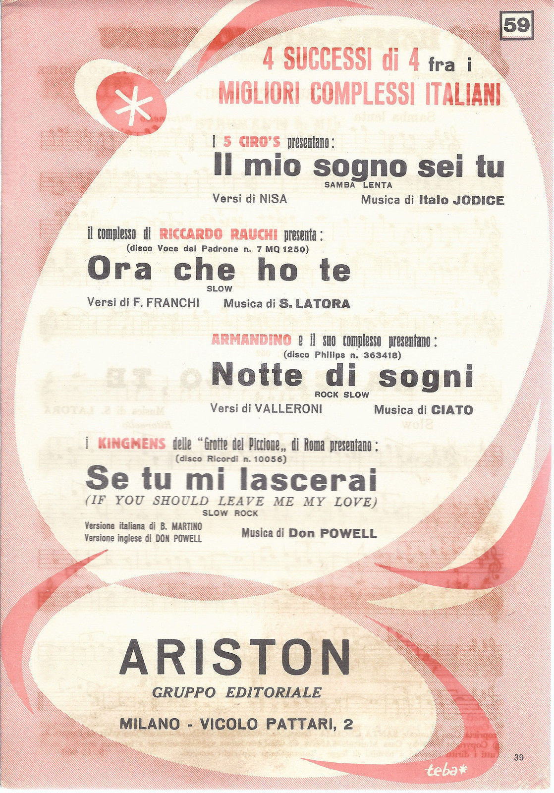 IL MIO SOGNO SEI TU, ORA CHE HO TE, NOTTE DI SOGNI, SE TU MI LASCERAI # SPARTITO