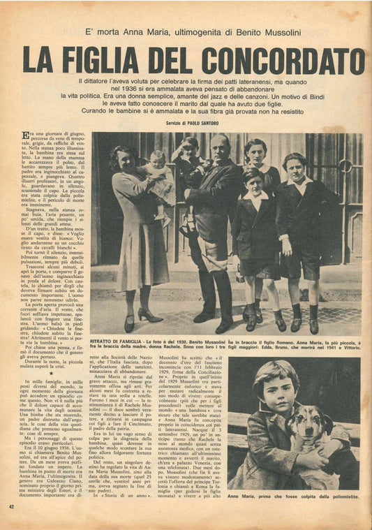 ANNA MARIA MUSSOLINI, MORTE 1968 B - CLIPPING