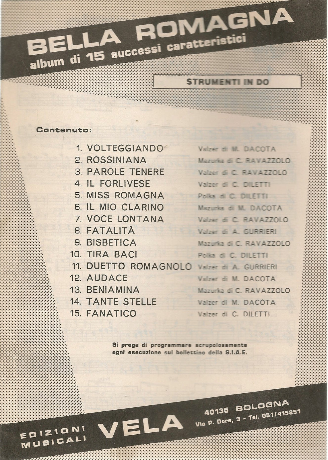 BELLA ROMAGNA. 15 SUCCESSI - SPARTIO-SHEET MUSIC