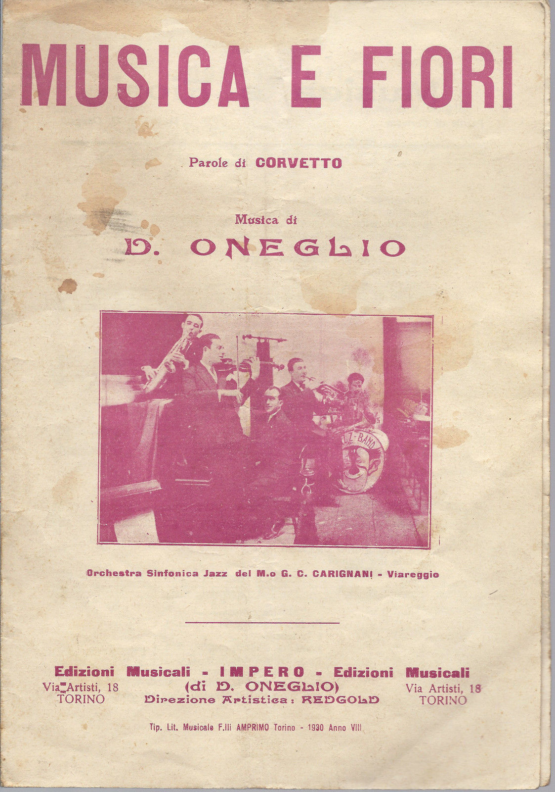MUSICA E FIORI ( Corvetto - D. Oneglio ) # SPARTITO - Edizioni Impero