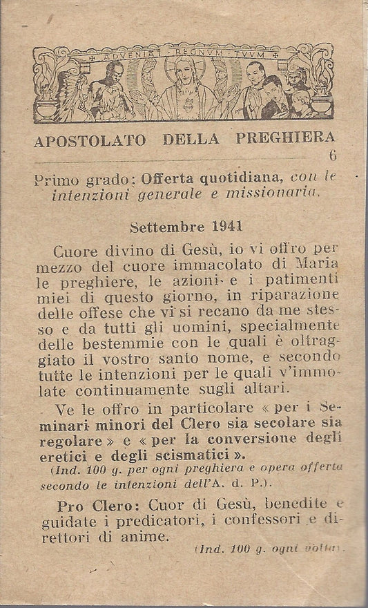 APOSTOLATO DELLA PREGHIERA - settembre 1941 - SANTINO A LIBR
