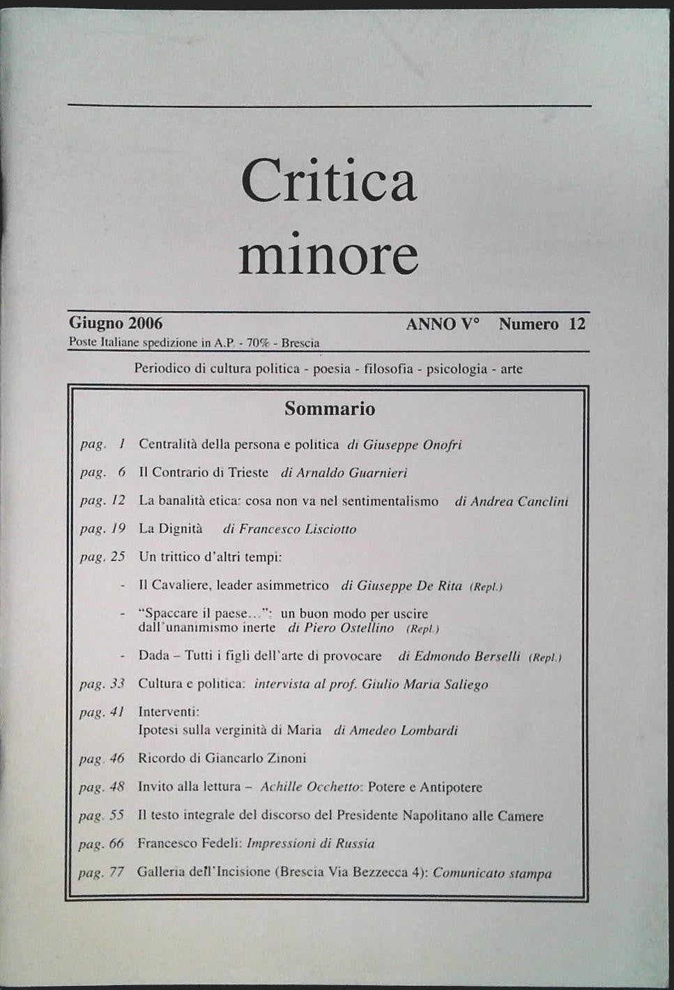 CRITICA MINORE - GIUGNO 2006