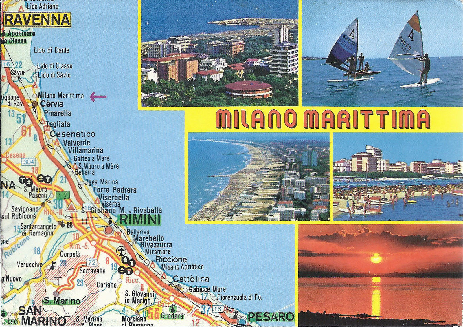 MILANO MARITTIMA - 5 VEDUTINE E CARTA STRADALE - V1988