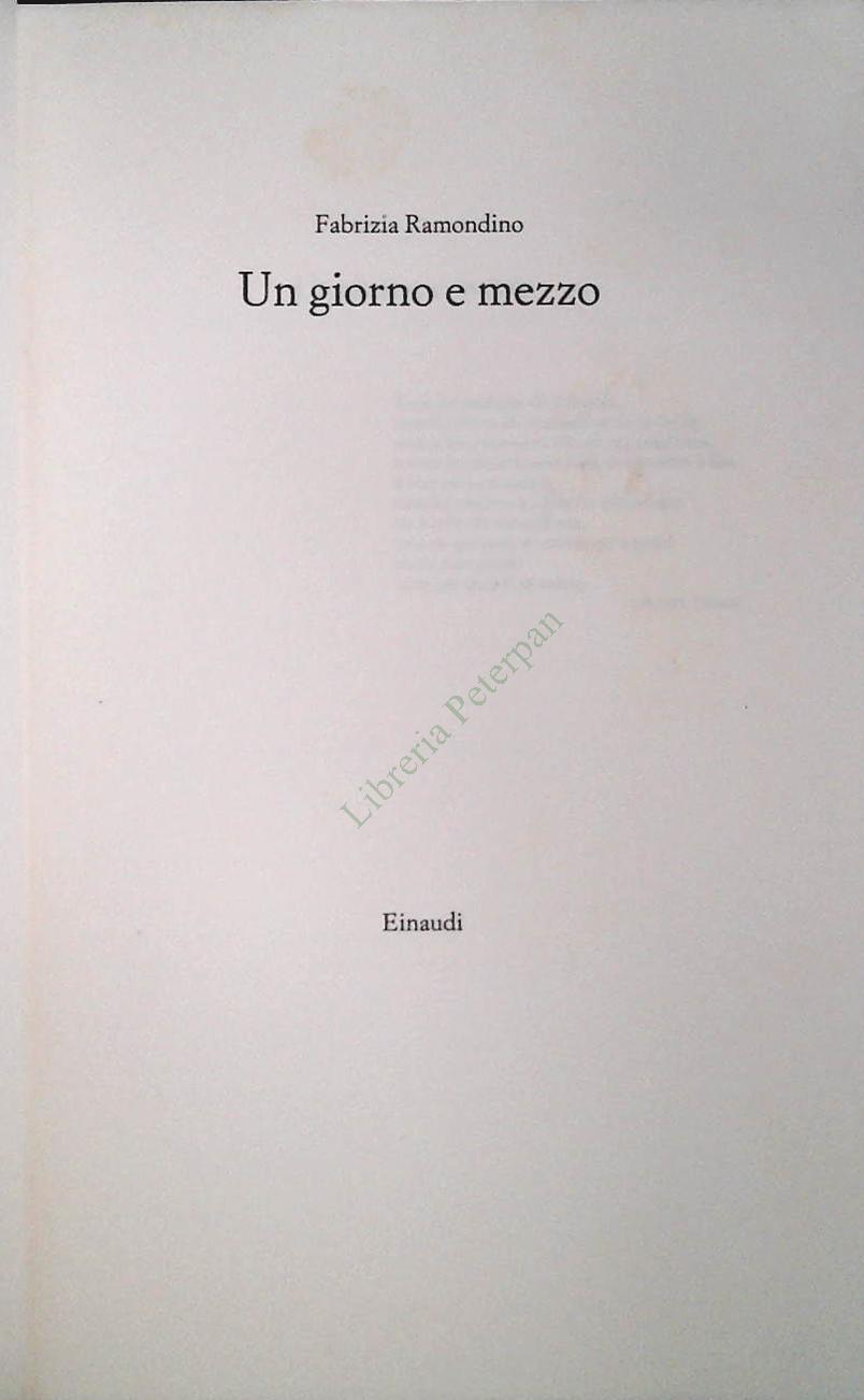 UN GIORNO E MEZZO - FABRTIZIA REMONDINO - EINAUDI 1988 - OUTLET DEL LIBRO