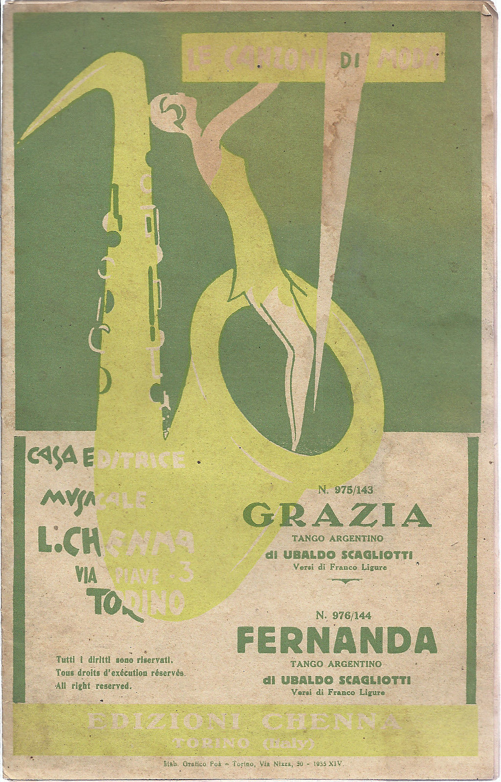 GRAZIA - FERNANDA ( Franco Ligure - Ubaldo Scagliotti ) # SPARTITO