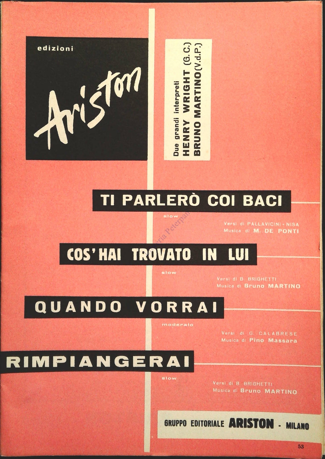 TI PARLERO' COI BACI-COS'HAI TROVATO IN LUI-QUANDO VORRAI-RIMPIANGERAI- SPARTITO