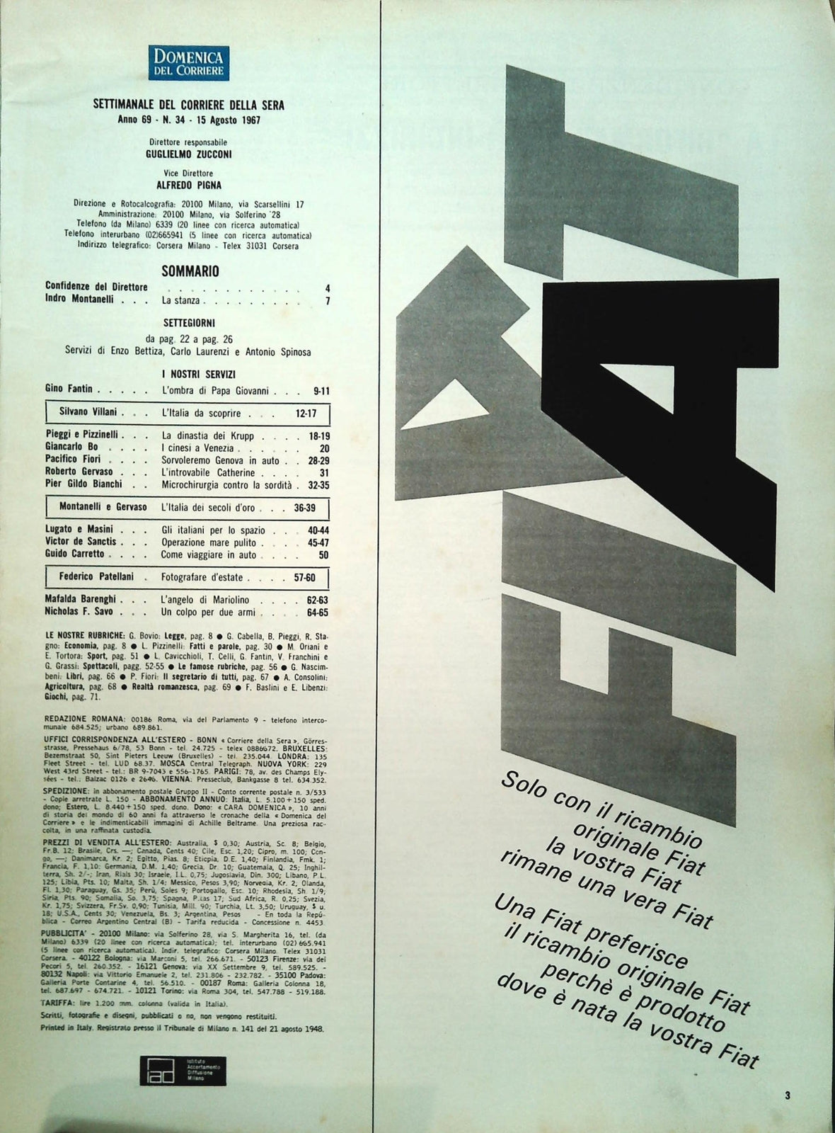 DOMENICA DEL CORRIERE 15 AGOSTO 1967 - L'ITALIA DEI SECOLI D'ORO