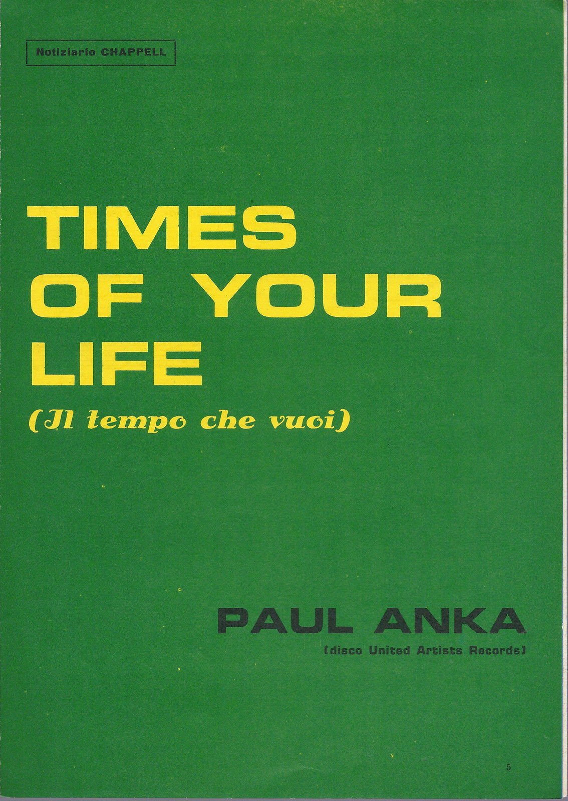 TIMES OF YOUR LIFE  (PAUL ANKA) - B. Lane - R. Nicholson # SPARTITO