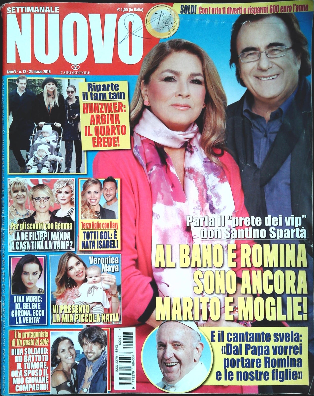 SETTIMANALE NUOVO 24 MARZO 2016 - AL BANO - HUNZICKER - TOTTI - DE FILIPPI