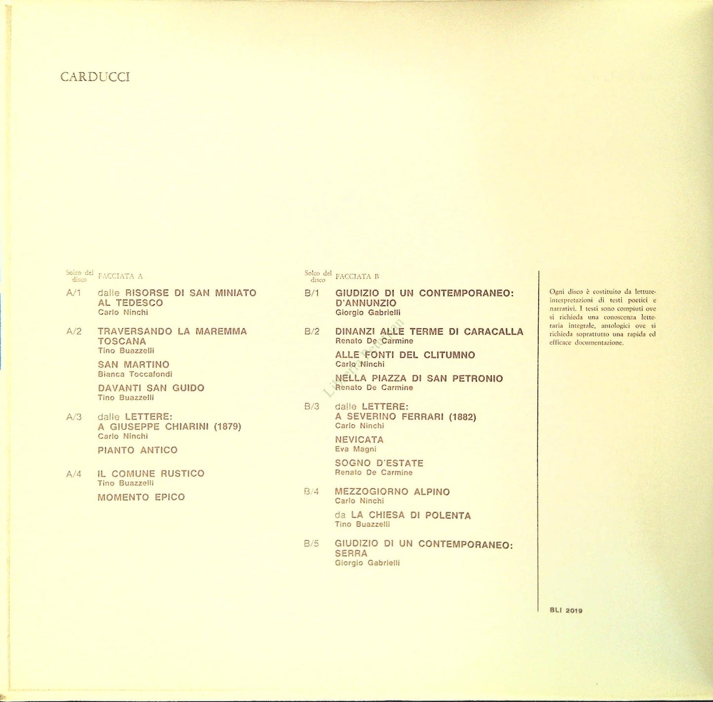 CARDUCCI PASCOLI D'ANNUNZIO - LP 33 GITI