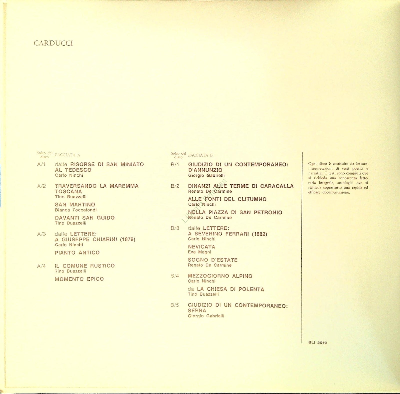 CARDUCCI PASCOLI D'ANNUNZIO - LP 33 GITI