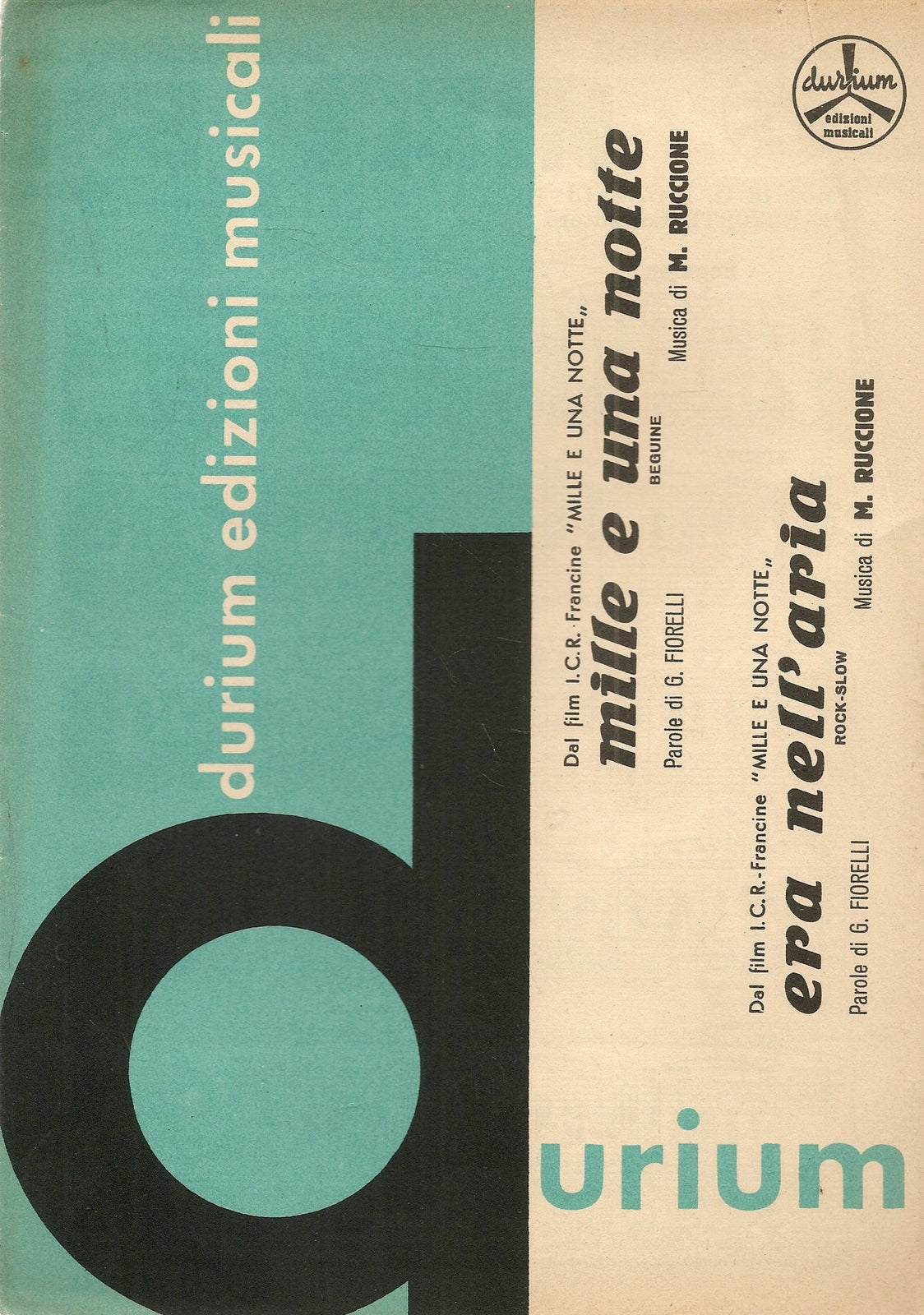 MILLE E UNA NOTTE - ERA NELL'ARIA (Fiorelli - Ruccione) # SPARTITO